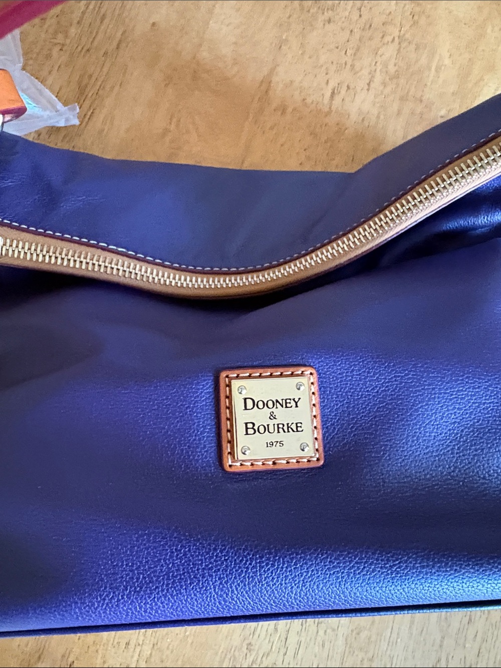 Dooney & Bourke Plum small Sloan pebbled Leather Shoulder Hobo with Tan Trim - Picture 3 of 9